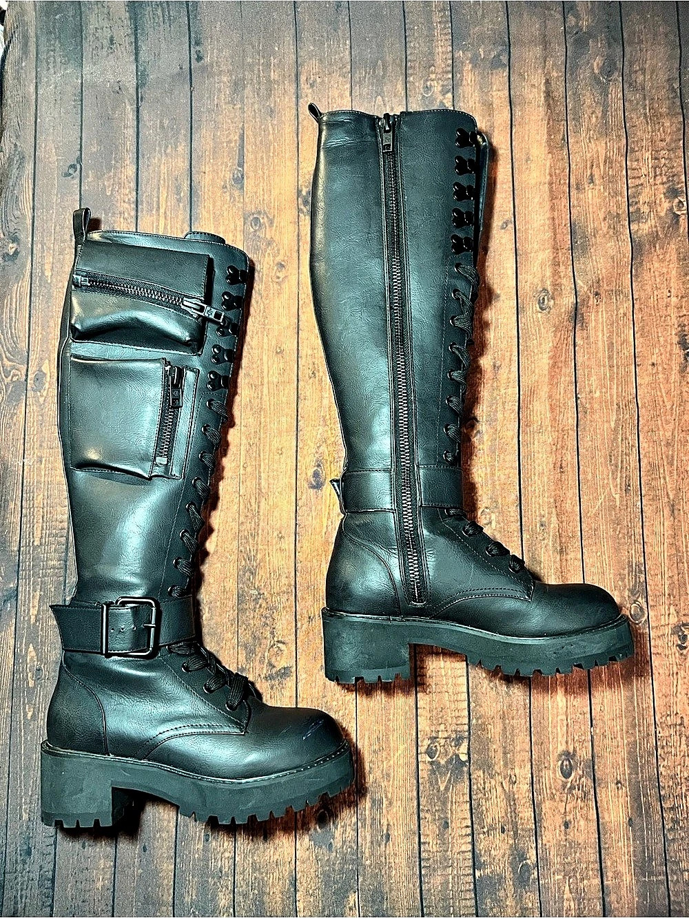 Dolls Kill Obsidian Pocket Knee High Combat Boots (7M) - Picture 1 of 8